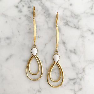 CAMDEN gold and white long teardrop earrings-GREEN BIJOU