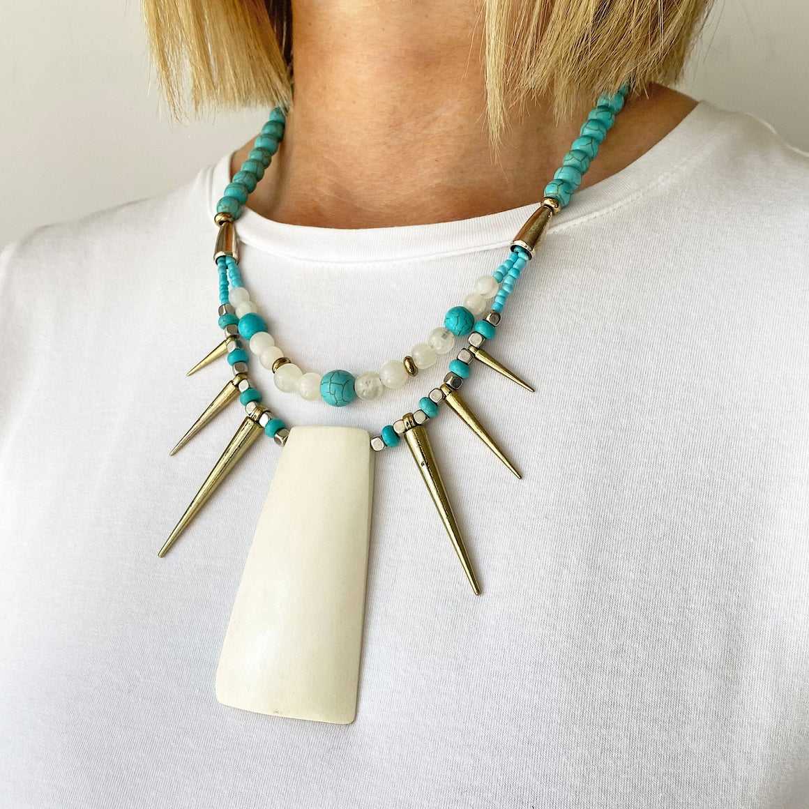 CATORI vintage bone and turquoise necklace-GREEN BIJOU