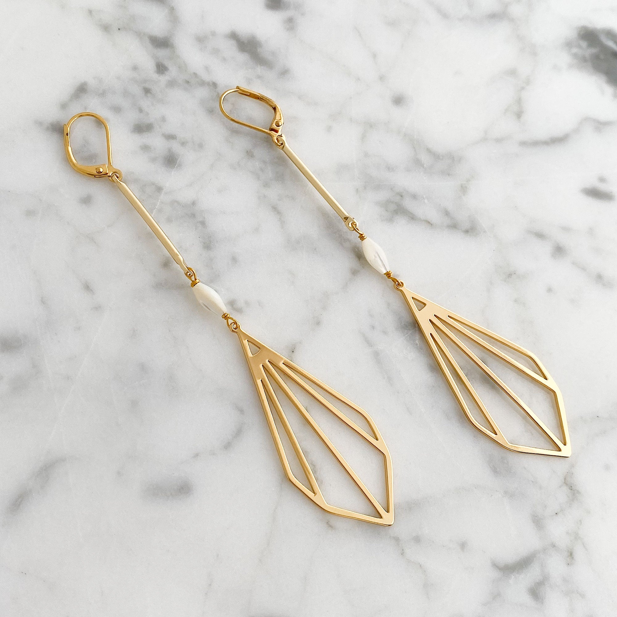 DANSON long 18kt gold plated earrings-GREEN BIJOU