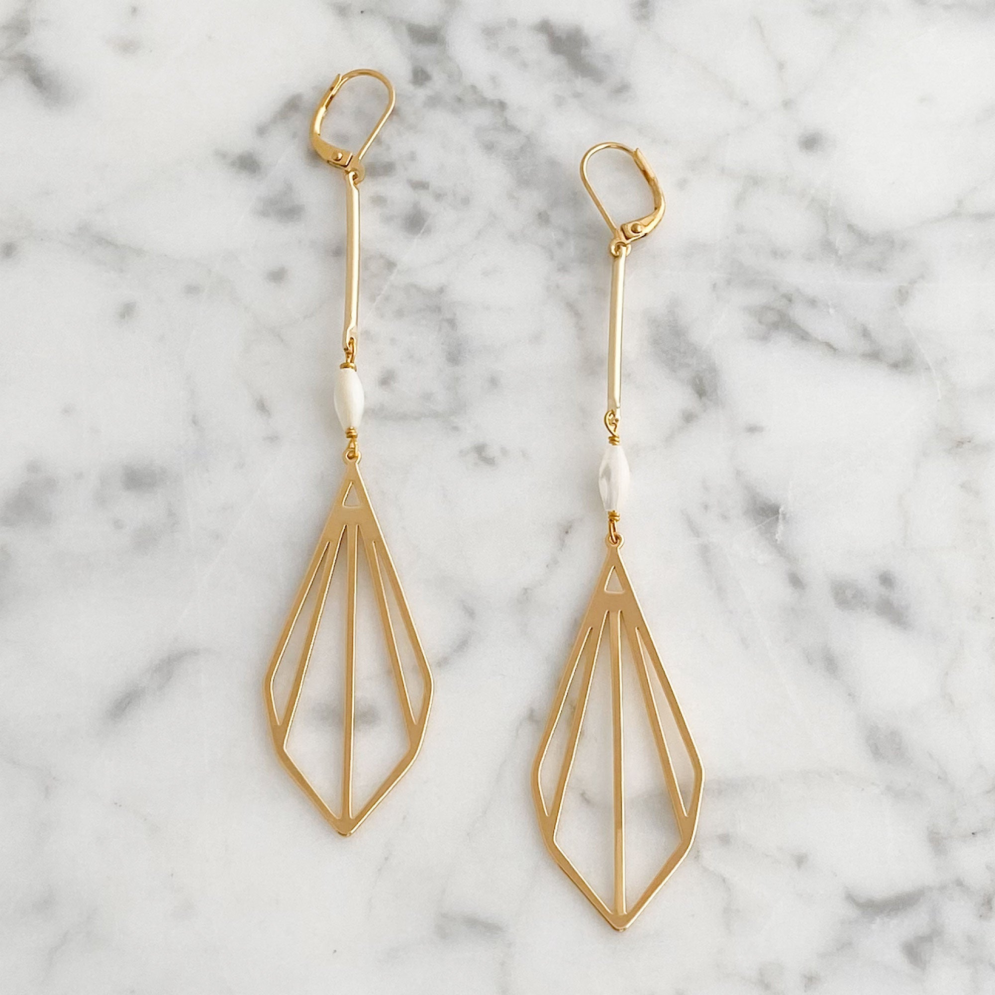 DANSON long 18kt gold plated earrings-GREEN BIJOU