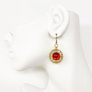 DAPHNE vintage red and gold earrings - 