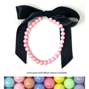 DELORES pearl ribbon necklace (more pearl colours available)-GREEN BIJOU