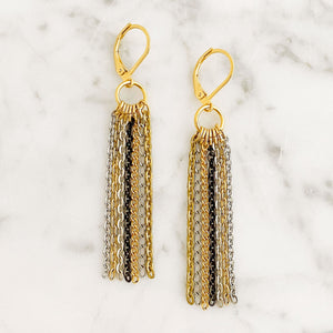 DEVON chain tassel earrings-GREEN BIJOU