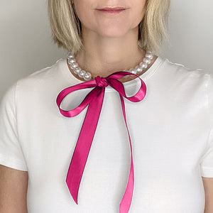 DOTTY bright pink ribbon pearl necklace - 
