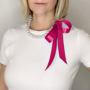 DOTTY bright pink ribbon pearl necklace - 