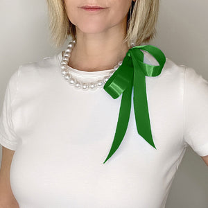 DOTTY emerald green ribbon pearl necklace - 