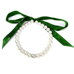 DOTTY emerald green ribbon pearl necklace-GREEN BIJOU