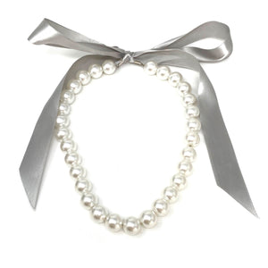 DOTTY grey ribbon pearl necklace-GREEN BIJOU