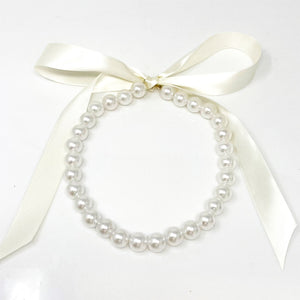 DOTTY ivory ribbon pearl necklace-GREEN BIJOU