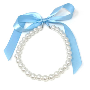 DOTTY light blue ribbon pearl necklace-GREEN BIJOU