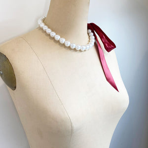 DOTTY red ribbon pearl necklace - 