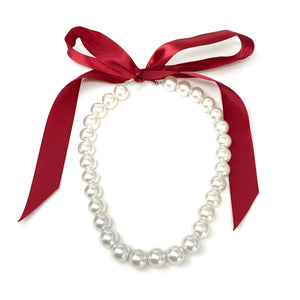 DOTTY red ribbon pearl necklace-GREEN BIJOU