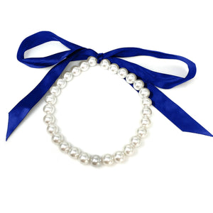 DOTTY royal blue ribbon pearl necklace - 