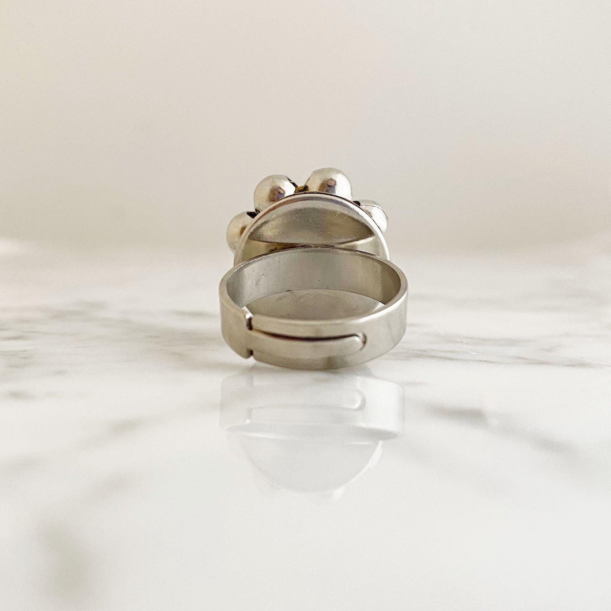 EDENA vintage beaded ab ring on white gold plated band - 