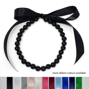 ELORA black pearl ribbon tie necklace (more colours available)-GREEN BIJOU