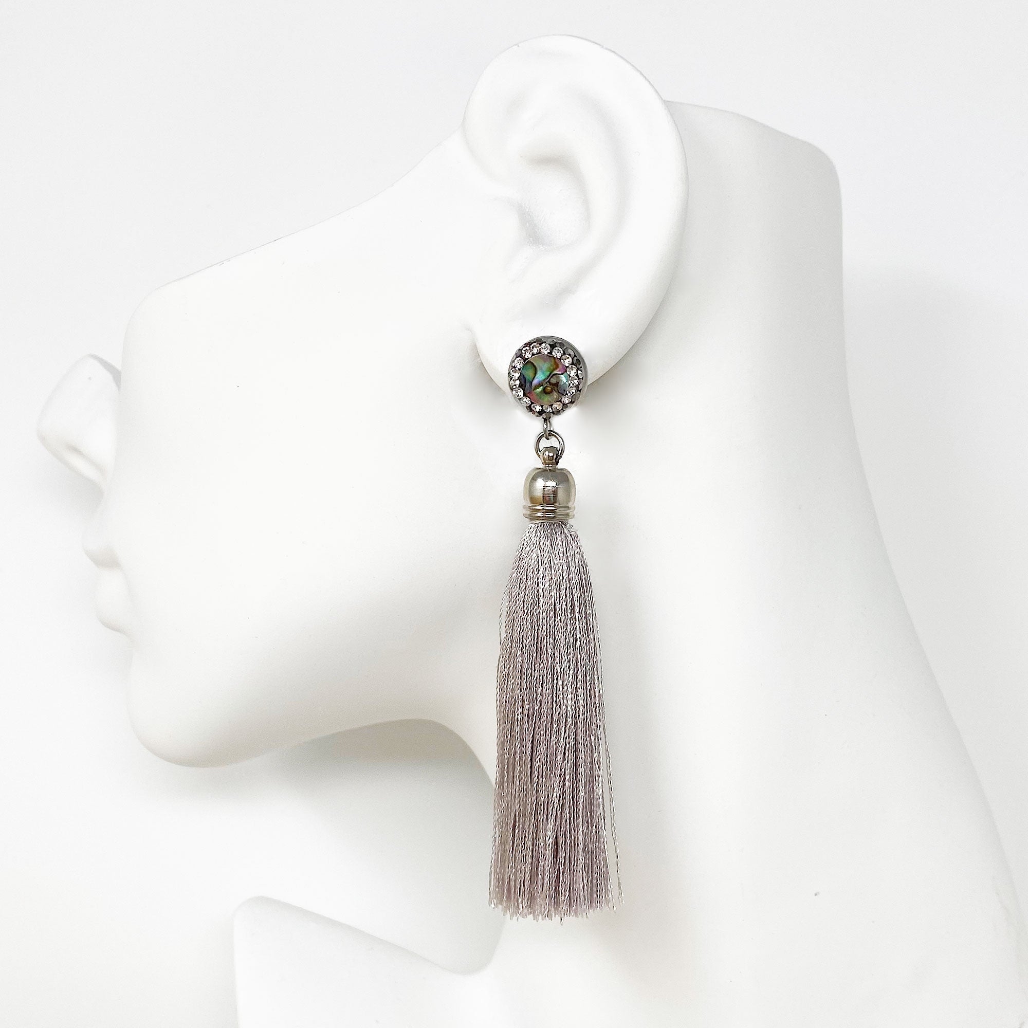 Buy YouBella Black Grey Stone-Studded Tasselled Floral Drop Earrings Online