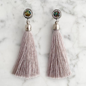 ESSIE grey tassel stud earrings-GREEN BIJOU