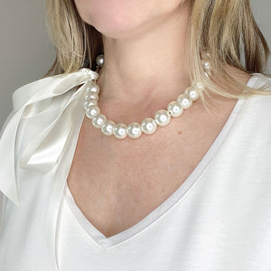 FATIMA ivory pearl ribbon tie necklace (more colours available) - 