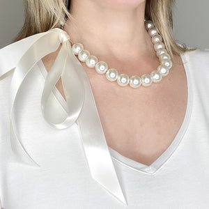 FATIMA ivory pearl ribbon tie necklace (more colours available) - 