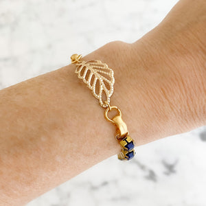 GABRIELLA blue rhinestone leaf bracelet - 