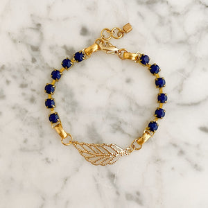 GABRIELLA blue rhinestone leaf bracelet - 