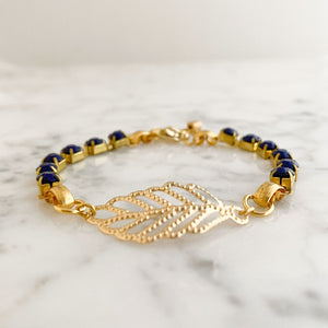 GABRIELLA blue rhinestone leaf bracelet - 