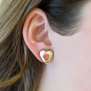 HALSTEAD vintage gold and pink heart studs - 