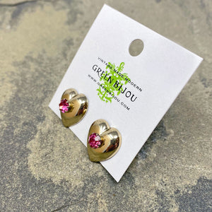 HALSTEAD vintage gold and pink heart studs - 