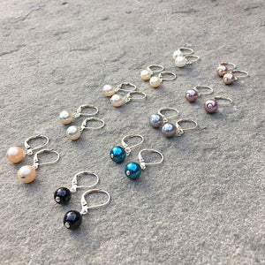 IDA silver plated pearl earrings in your choice of colour-GREEN BIJOU