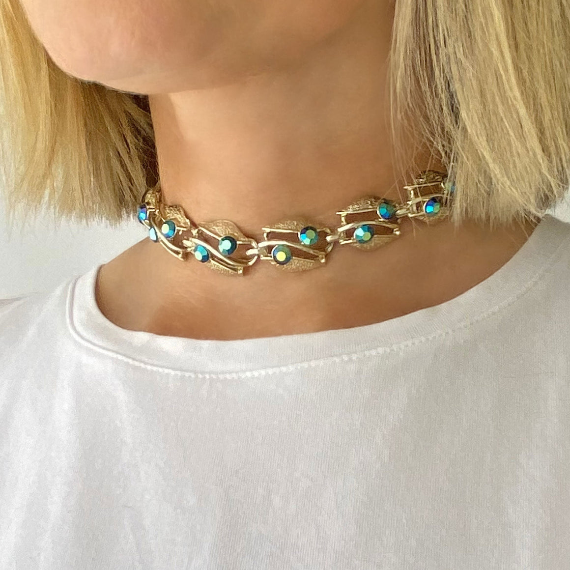 JACE vintage gold leaf choker necklace-GREEN BIJOU