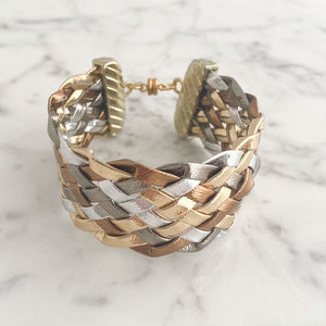 JOEL mixed metal braided cuff bracelet - 