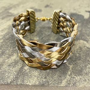 JOEL mixed metal braided cuff bracelet - 