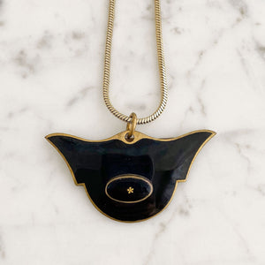 KNOX Art Deco black enamel pendant necklace-GREEN BIJOU