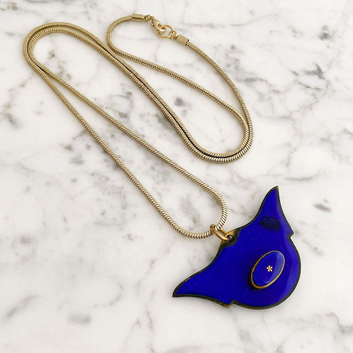 KNOX Art Deco blue enamel pendant necklace-GREEN BIJOU