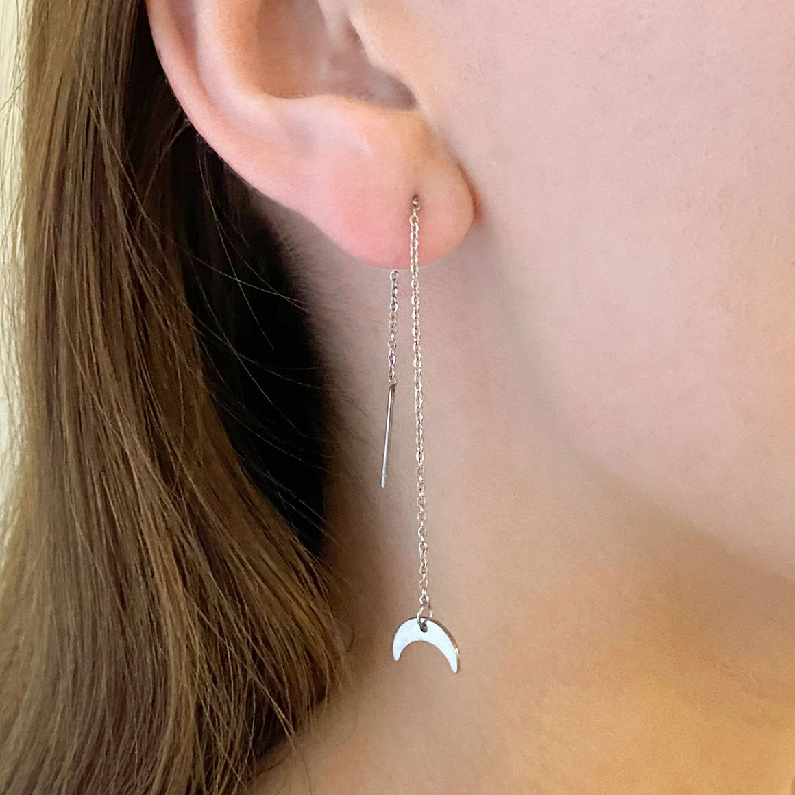 LANELLE silver half moon threader earrings-GREEN BIJOU