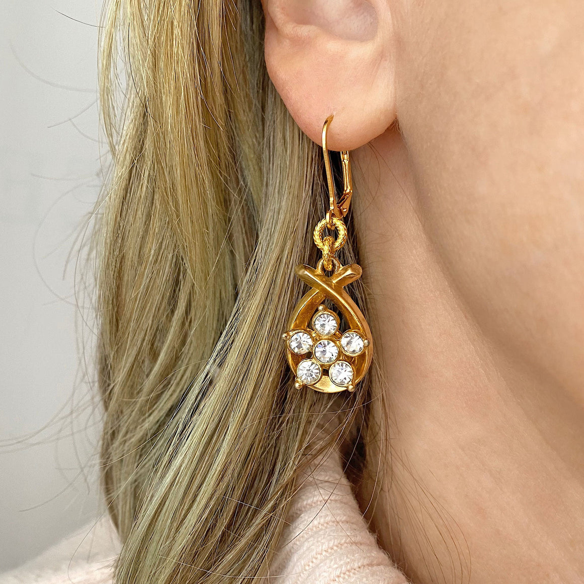 LIANNE vintage gold crystal earrings-GREEN BIJOU