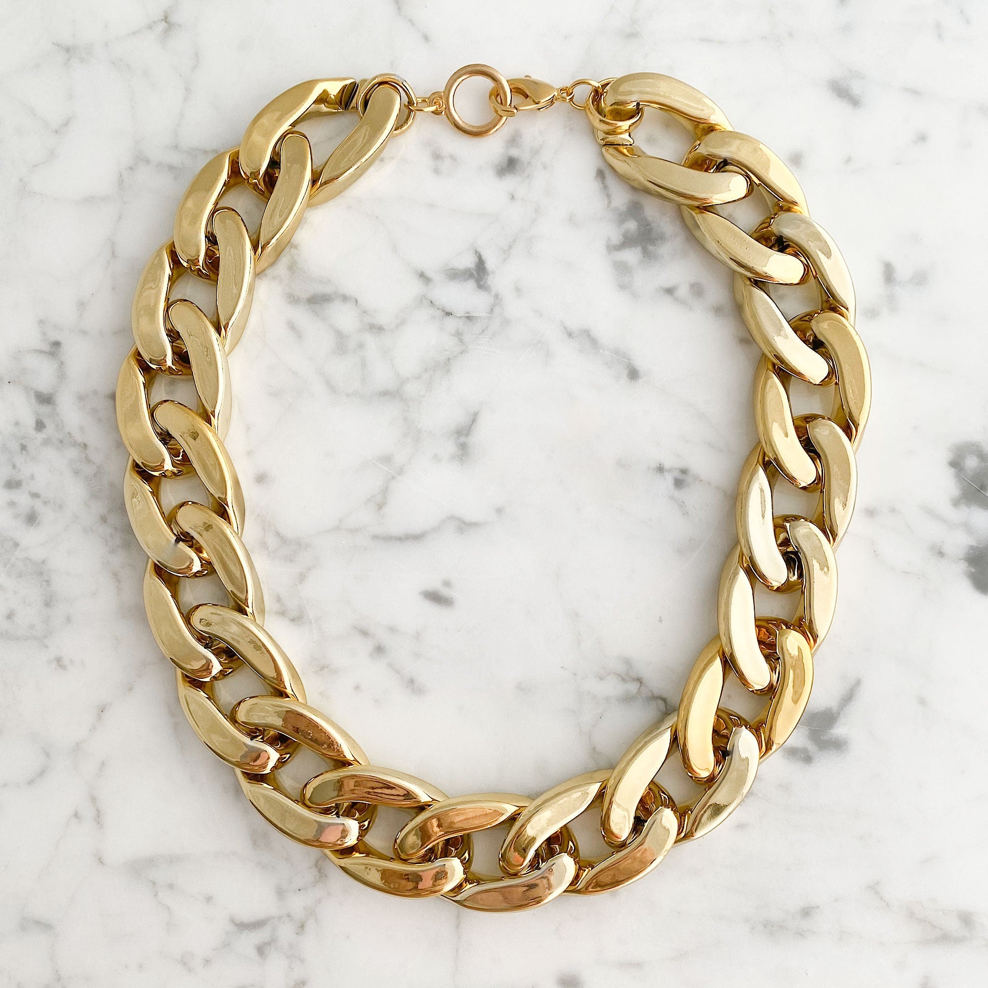 Lightweight Gold Chunky Chain Necklace | Statement Curb Link Necklace | TYRA-GREEN BIJOU