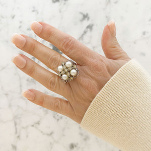 MARCIA silver and pearl cocktail ring - 