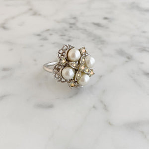 MARCIA silver and pearl cocktail ring-GREEN BIJOU