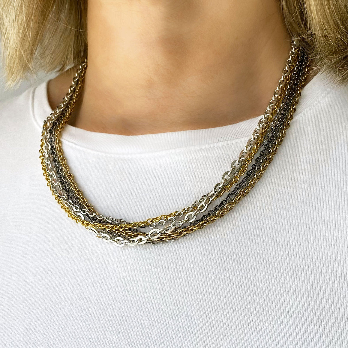 MASON mixed metal chain necklace-GREEN BIJOU