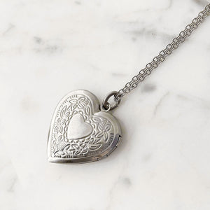 OCTAVIA silver etched heart locket necklace - 