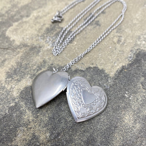 OCTAVIA silver etched heart locket necklace - 