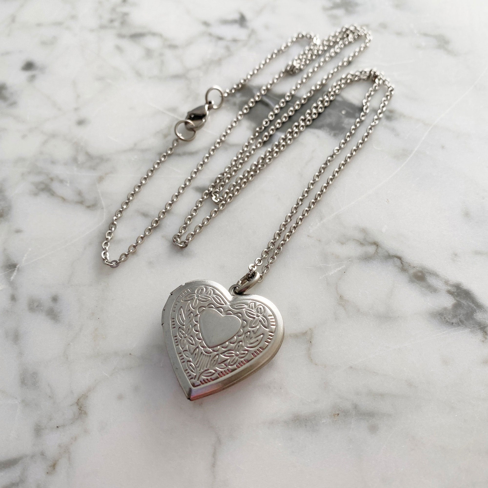 OCTAVIA silver etched heart locket necklace - Main Image
