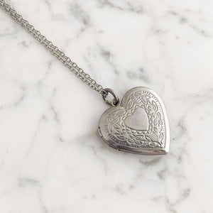 OCTAVIA silver etched heart locket necklace - 