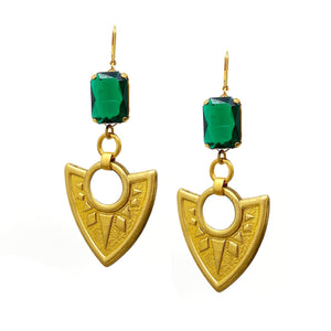 OCTAVIUS statement emerald green shield earrings - 