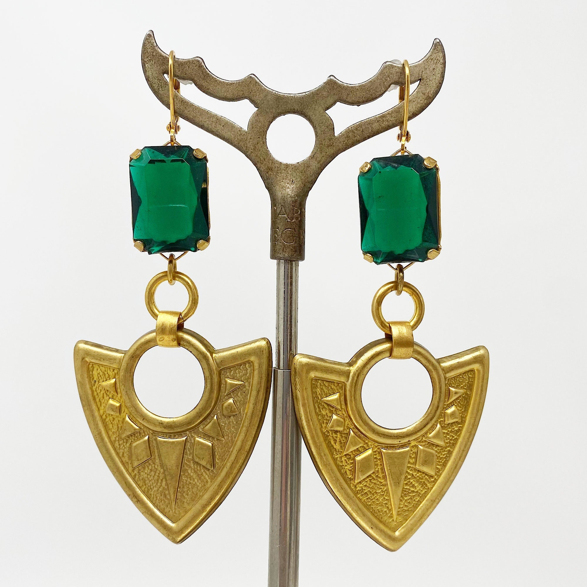 Traditional Earring Dark Green Color Jhumki Set Small Dark Green Shiny  Stones Embedded Earring Set Square Design Earring