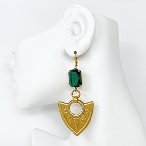 OCTAVIUS statement emerald green shield earrings - 