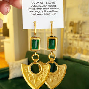 OCTAVIUS statement emerald green shield earrings - 