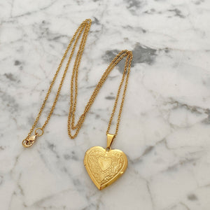 ODELIA gold etched heart locket necklace - 