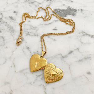 ODELIA gold etched heart locket necklace - 